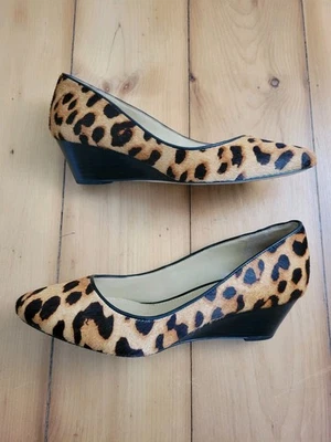 Talbots Leopard Wedge Heel Calf Hair Shoes Size 7.5 Leather Cheetah EUC - Image 1 of 4