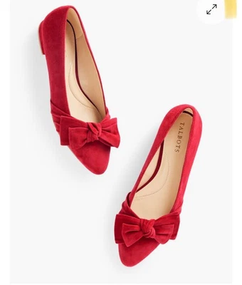 Talbots Edison Gamuza Cuero Ballet Mujer 6.5 Plano Punta Punta Zapato Nudo Rojo Foto 1 de 4
