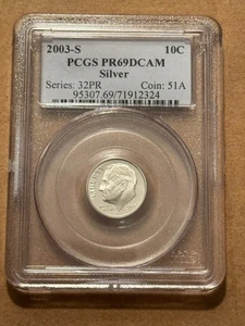 2003-S ROOSEVELT SILVER DIME PCGS PR69DCAM - Picture 1 of 2