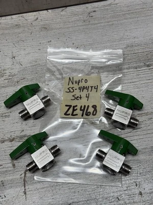 Lot of 4 Nupro SS-4P4T4 Stainless Steel Quarter Turn Instrument Plug Valve 1/4" - Image 1 of 4