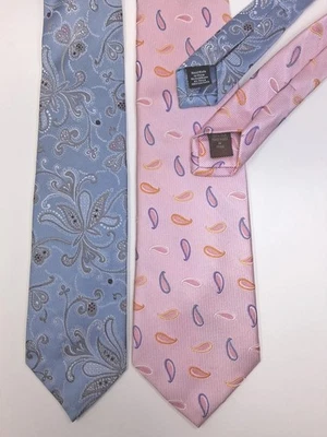 Розовый синий галстук Tasso Elba Spa шелк лот из 2 цветов пейсли 7 складных 3–4 дюйма - Изображение 1 из 4