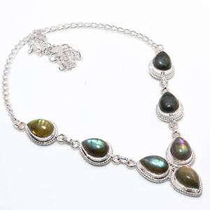 Labradorite Gemstone Handmade 925 Sterling Silver Jewelry Necklaces Size 18"