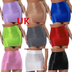 AU Sexy Womens Mini Skirt Stretch Shiny Glossy Elastic Waistband Pencil Clubwear - Picture 1 of 115
