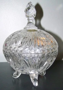 HANDCUT 24% LEAD CRYSTAL SEMI ROUND FOOTED COVERED CANDY DISH - WEST GERMANY - Picture 1 of 8