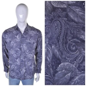 VINTAGE Paisley Shirt S grau Blumenmuster Blatt Preppy - Bild 1 von 6