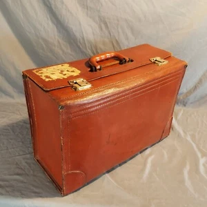 Vintage Mid Century Retro Mens Womens Brown Leather Briefcase Luggage Suitcase - Picture 1 of 16