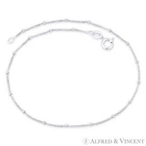 1.7mm Bead & 0.8mm Box Link Solid .925 Sterling Silver Thin Italian Chain Anklet - Picture 1 of 1