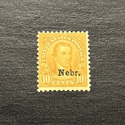 Estampilla de Estados Unidos Scott #679 Monroe 10¢ 1929 Nebraska estampilla sobreimpresa MVLH Foto 1 de 2
