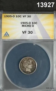 Moneda de diez centavos O MICRO O BARBER 1905 certificada Anacs en muy buen estado 30 #13927 - Imagen 1 de 3