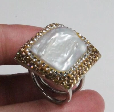 Charm Fēngqíng wàn zhǒng Natural Cultured Baroque 14-15mm Pearl Ring Open 14K - Image 1 of 4