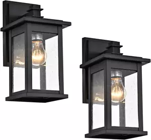 2 Pack Outdoor Wall Sconce, 12 Inch Black Exterior Light Fixtures with Clear See - Picture 1 of 6