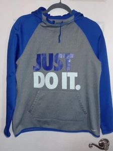 Nike Felpa con Cappuccio Donna Grigio Medio Blu "Just Do It" Therma Fit - Foto 1 di 7