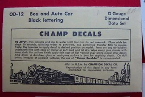 Decalcomania Ferrovia CHAMP DECALS Scatola e Auto Auto Lettera Nera Scala O OD-12 - Foto 1 di 3
