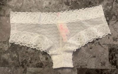 NWT VICTORIA'S SECRET PINK XS WHITE ZIG ZAG MESH LACE RARE CHEEKSTER PANTIES - Image 1 of 4