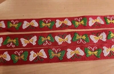 Darling 1970's Butterfly Sewing Notions Embroidered  Deco Cotton Trim 1yd - Image 1 of 4