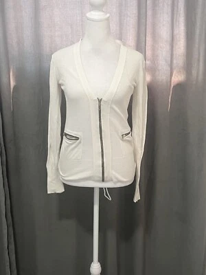 Juicy Couture Zip Up Cardigan Light Weight Sweater White / Blk  XS - Image 1 of 4