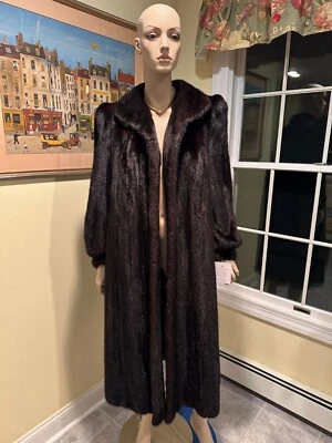 New! Natural Ranch Black 46" Long Mink Size 6/8 Small Medium Real Fur Swing Coat - Image 1 of 4