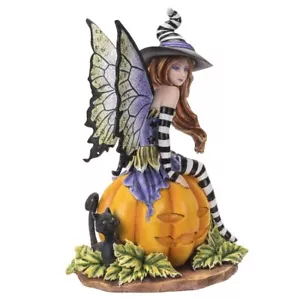 Dark Kitty With Fairy Witch on Pumpkin Figurine, Indoor/Outdoor Decor for Fairy - Picture 1 of 6