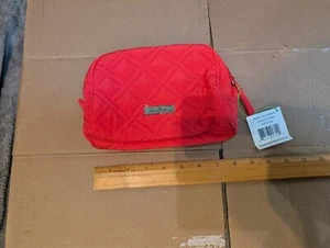 Vera Bradley 7”x5,5” umlaufender Reißverschluss Geldbörse Kalbsleder rot gesteppt mehrere Taschen - Bild 1 von 5