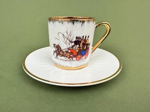 Vintage Coimbra Portugal Heavy Gold Gilt Horse Carriage Demitasse Cup & Saucer - Picture 1 of 11