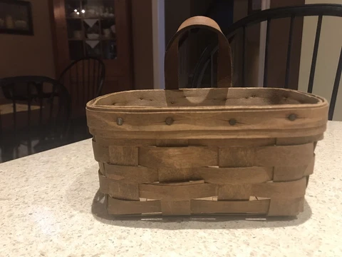 Vintage Small Key Wall Hanging Basket 1984 Longaberger w/ leather handle Cover