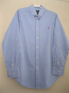 Camisa Ralph Lauren Algodón Edad 12 Años Azul Rayas, Manga Larga, Logo Rosa, Inteligente - Imagen 1 de 4