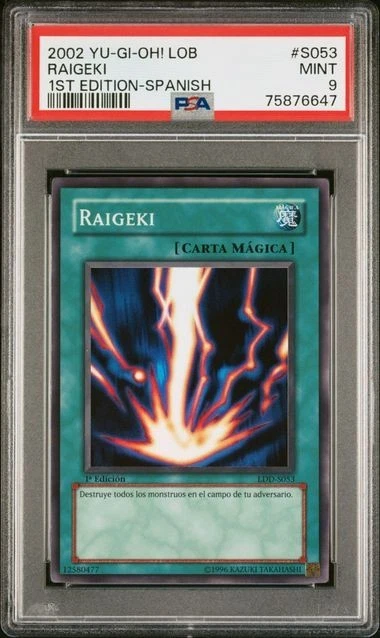 Yugioh Raigeki Legend of Blue Eyes White Dragon LOB-S053 1st Ed. SPANISH PSA 9 - Image 1 of 2