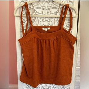 Madewell burnt orange nutmeg flowy crosshatch boho rustic tie strap tank NWT M - Picture 1 of 5