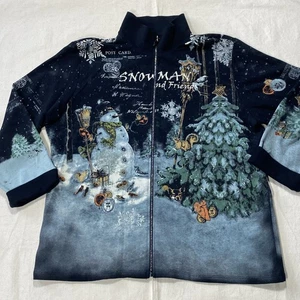 Túnica de Navidad Escena de Invierno Mangas 3/4 HECHA EN EE. UU. Jess&Jane Talla 1X - Imagen 1 de 17