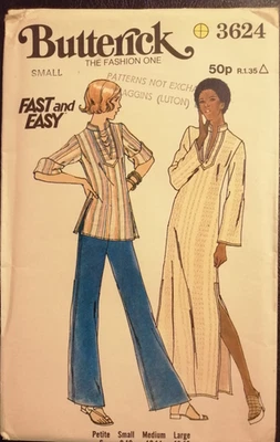 BUTTERICK VINTAGE SEWING PATTERN 3524 Easy Long Caftan /Kaftan or Top Small 8-10 - Image 1 of 4