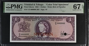 Trinidad & Tobago 1 Dollar Specimen 1964 P26cts PMG Superb Gem Unc 67 EPQ - Picture 1 of 4