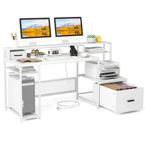 170cm Computer Desk Home Office Desk w/ Power Outlets & USB Ports Workstation - Picture 1 of 16