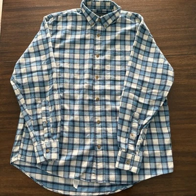 Cabela’s Mens Flannel Plaid Blue White Long Sleeve Button Down Size Large - Image 1 of 4