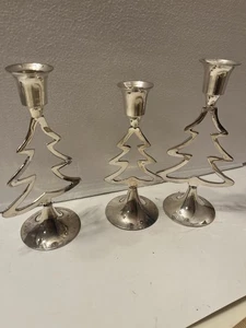 International Silver Co Silverplate Christmas Tree Candlestick Holders Set Of 3 - Bild 1 von 9