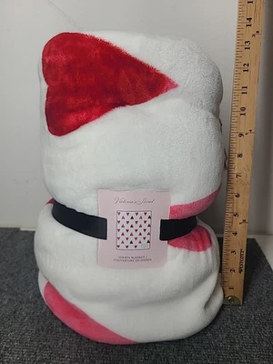 NOVO Cobertor Macio Sherpa Branco Victoria's Secret com Corações Rosa e Vermelho Novo com etiquetas - Imagem 1 de 4