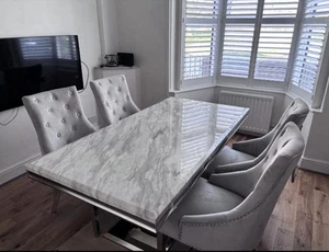 Marble Effect Dining Table with 4 Chairs Set - Picture 1 of 6
