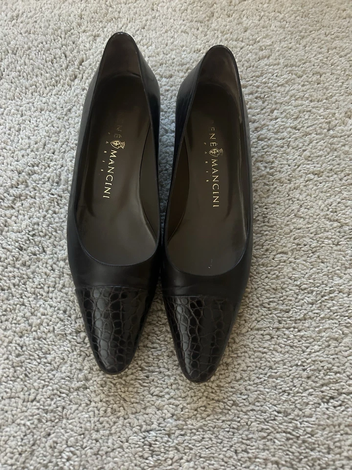 Top de cocodrilo para mujer Rene Mancini cuero marrón punta tacones talla 39 EE. UU. 8 Foto 1 de 3