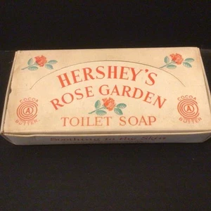 Vint. Jabón de inodoro Hershey Rose Garden años 40, sin usar en caja original con tarjeta postal - Imagen 1 de 14