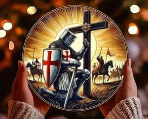 CAVALIERI TEMPLARI - Insegna massonica rotonda in metallo arte da parete 20 cm regalo esercito cristiano - Foto 1 di 2