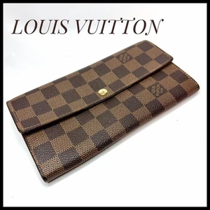 LOUIS VUITTON Damier Canvas Brown Fold Wallet, Gold Button, Authentic - Picture 1 of 18