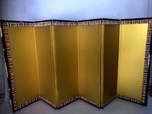 Japanese Hina Doll Miniature Furniture Vtg Gold Folding Screen Panel Byobu - Picture 1 of 12
