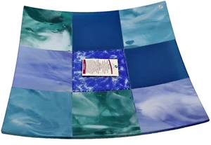 SEBINO ARTE Square Concave Platter Fused Glass Color Block Hand Made Italy New - Picture 1 of 6