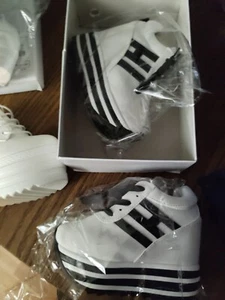 brand new girls sneakers never worn white with black stripes - Picture 1 of 3