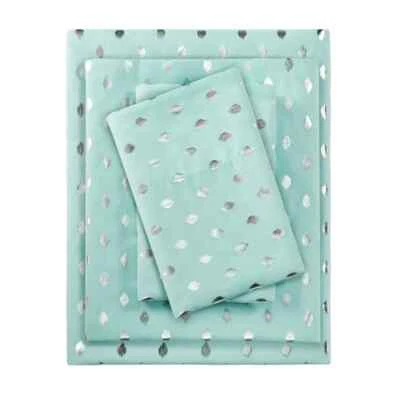 Intelligent Design Blush Metallic Dot Printed TWIN Sheet Set AQUA SILVER - Image 1 of 4