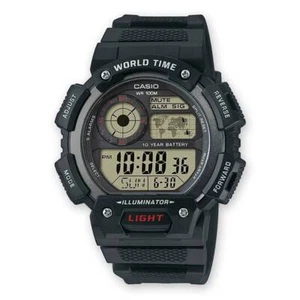 Mens Wristwatch CASIO AE-1400WH-1A Digital Silicone Black Chrono Alarm 100mt - Picture 1 of 2