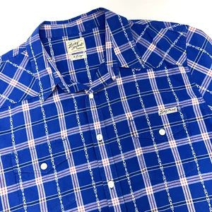 Lucky Brand Sportswear Button Up Short Sleeve Shirt Men’s XL Blue Aztec Plaid - Picture 1 of 15