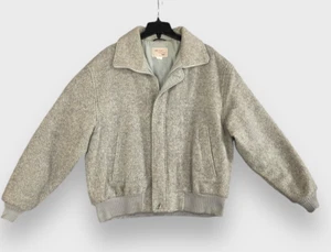 Vintage 60s 70s THE FOX COLLECTION Wool Bomber Jacket LARGE Gray Made in USA - Picture 1 of 13