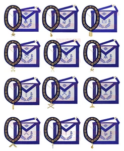 Masonic Regalia Blue Lodge Officer Aprons & Chain Collars with Jewels Set of 12 - Picture 1 of 9