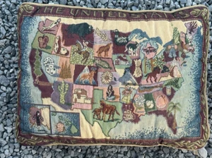 Vintage America Map Woven Tapestry Throw Lumbar Pillow Patriotic Country Decor - Picture 1 of 4