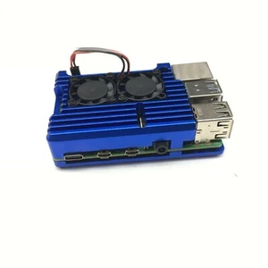 CNC Aluminum Alloy Shell Cover Blue Case + Cooling Fan Fit For Raspberry Pi 4 - Picture 1 of 6